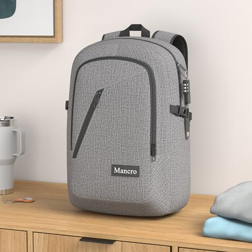 Mancro 17.3 Inch Business Laptop Backpack Large Travel Backpack Lightweight Anti-Theft Laptop Backpack for Men & Women - color: Grey, size: 17.3 inch