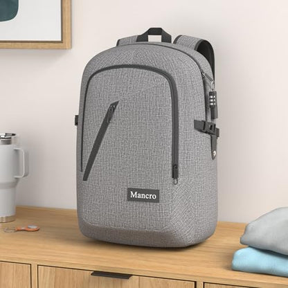 Mancro 17.3 Inch Business Laptop Backpack Large Travel Backpack Lightweight Anti-Theft Laptop Backpack for Men & Women - color: Grey, size: 17.3 inch