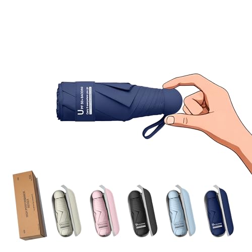 BAODINI Travel Essentials Mini Umbrella for Purse With Case Small Compact UV Sun Protection Lightweight Tiny Pocket Manual Open Close Umbrella for Women Kids and Men Fits Purse Backpack - color: F-1-Navy Blue