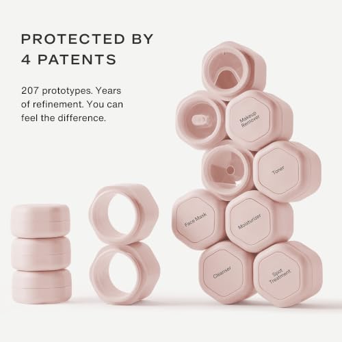 Cadence Travel Containers - Daily Routine Capsule Set - Magnetic Containers with Lids,4 Flex Mediums (1.32oz) & 3 Flex Smalls (0.56oz) - Shampoo, Conditioner, Body Wash, Pills, & More - Petal - color: Petal