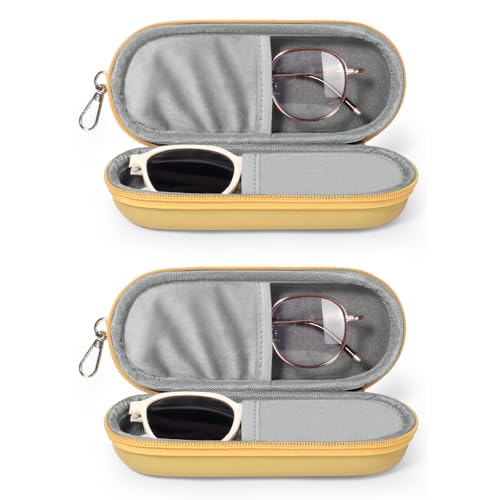 Double Eyeglasses Case, Dual Glasses Sunglasses Organizer with Zipper Closure, Eyewear Storage Box for Men Women Travel - color: Yellow-2pack