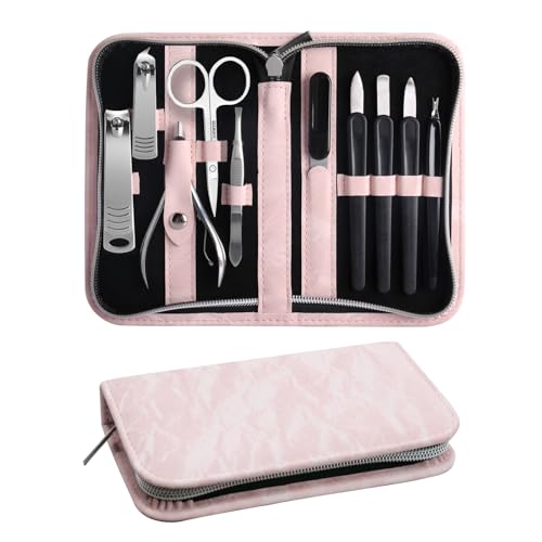 Manicure Pedicure Set, Nail Clipper Set 10-Piece Set Professional Manicure Kit Nail Kit with Portable Pink Travel Case Gift for Men Boyfriend Parent - color: Pink
