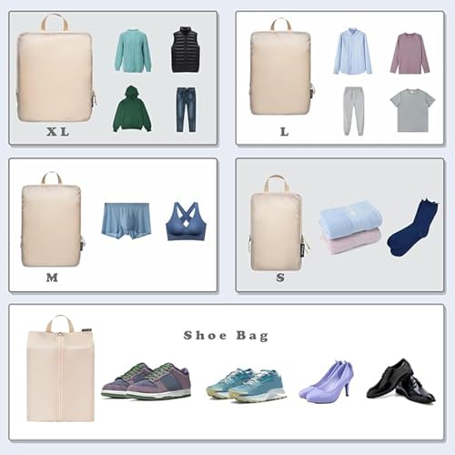 BAGAIL 6 Set Ultralight Compression Packing Cubes Packing Organizer for Travel Accessories Luggage Suitcase Backpack - color: Cream70D, style: Cloth Pattern