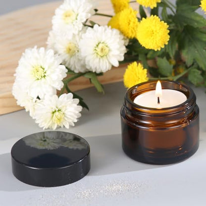 OverNews 2oz Amber Glass Jar Travel Size, 4PCS Empty Cosmetic Lotion Container with Black Lid & Spatula, Small Mini Jar for Beauty - color: Amber, size: 4