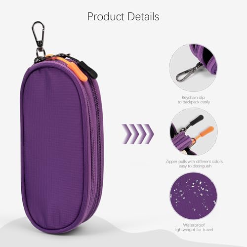 Double Eyeglasses Case Soft Portable Zipper Sunglasses Pouch with Keychain Clip for Men Women - color: Purple