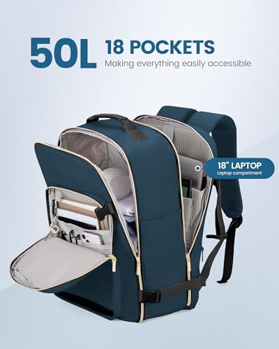 LOVEVOOK 50L Travel Backpack Flight Approved Carry on Backpack,3 Packing Cubes,Waterproof Personal Item Travel Bag,TSA Carry on Luggage Suitcase Travel Essentials,Gifts for Women & Men,fits 18" Laptop - color: Dark Blue Green-black, size: X-Large-50L-4Pcs