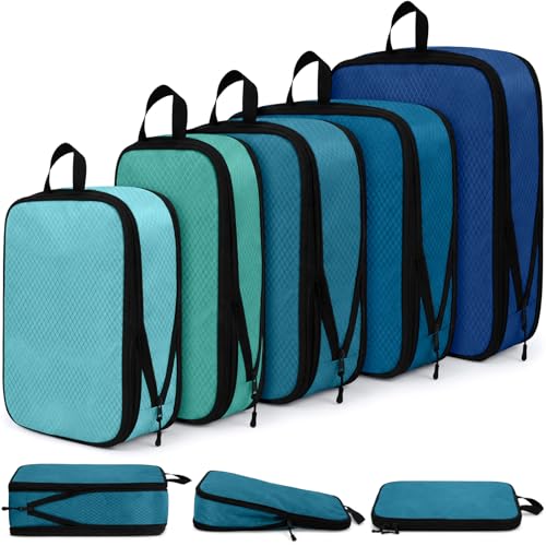 5 Pack Compression Packing Cubes for Travel Space Saving Cubes Luggage Organizer for Suitcase(Blue,Mixed) - color: Blue, size: Mixed Sizes