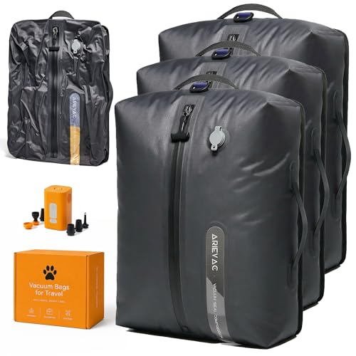 IKYWT Vacuum Seal Bags for Travel w/Pump, 18L Compression Packing Cubes for Carry-On Suitcase & Travel Backpack, Reusable IP67 Waterproof Vacuum Storage Kit, Gift Set (3-Pack) - color: Black 18L (3-Pack), size: 18L w/Pump