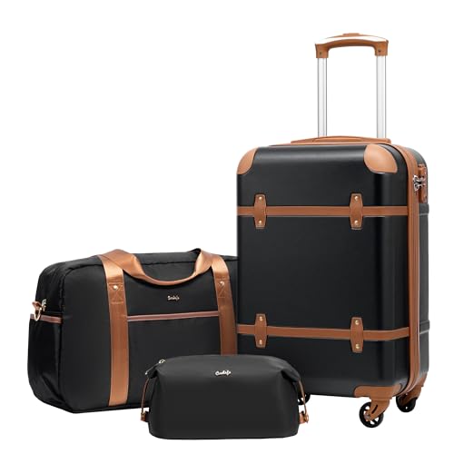 Coolife Luggage Set 3 Piece Suitcase Set Carry On Luggage PC Hardside Luggage TSA Lock Spinner Wheels Telescopic Handle - color: Black, size: 3 piece set (DB/TB/20)