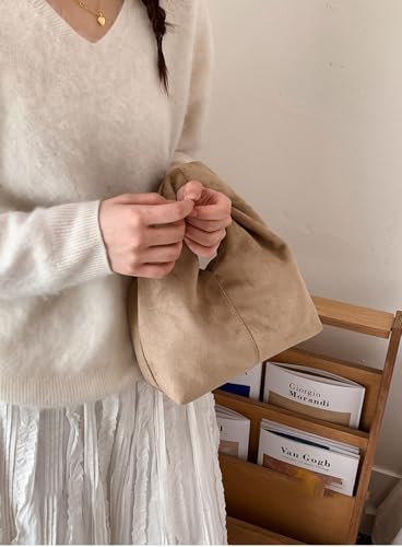 Slouchy Suede Crescent Crossbody Purses Women Cute Hobo Bags Trendy Satchels Underarm Shoulder Bag Travel Tote Handbag 2026 - color: A Suede Khaki-no Strap