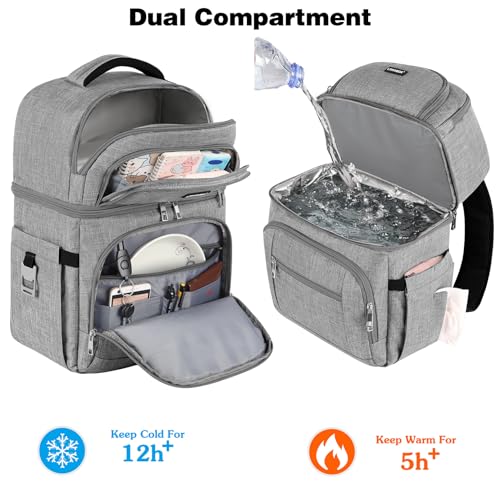 Cooler Backpack,Insulated Backpack Cooler Leakproof Double Deck Cooler Bag for Men Women RFID Lunch Backpack - color: Grey