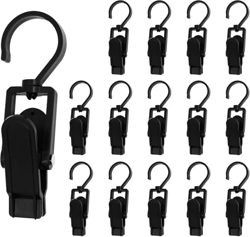 15 Pcs Plastic Travel Swivel Hanging Laundry Hooks Clip, Curtain Clips Black - color: Black