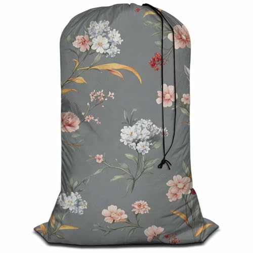 Swono Little Flowers Laundry Bag with Drawstring Closure, Foldable, Compact, Lightweight, 28" X 40" Beautiful Floral Blossom Summer Garden Plants Packable Dirty Clothes Pouch for College Dorm, Camp, - color: Little Flowers