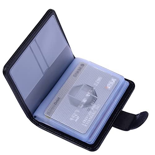 Wisdompro Credit Card Holder, Slim Leather RFID Blocking Wallet Debit Card Protector Organizer Case (Build in 20 Card Slot & 7 Small Cells for Memory Cards)-Vertical Black - color: Black, size: Vertical