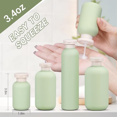 ASEVAT3.4oz 3Pcs Green Plastic Refillable Travel Shampoo and Conditioner Bottles Plastic Refillable Travel Shampoo Bottles with Flip Cap Shampoo and Conditioner Dispenser - color: Green, size: 3.4oz