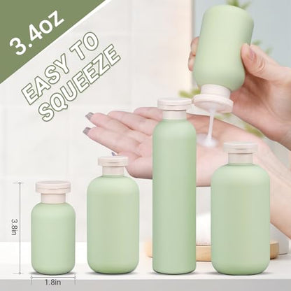 ASEVAT3.4oz 3Pcs Green Plastic Refillable Travel Shampoo and Conditioner Bottles Plastic Refillable Travel Shampoo Bottles with Flip Cap Shampoo and Conditioner Dispenser - color: Green, size: 3.4oz