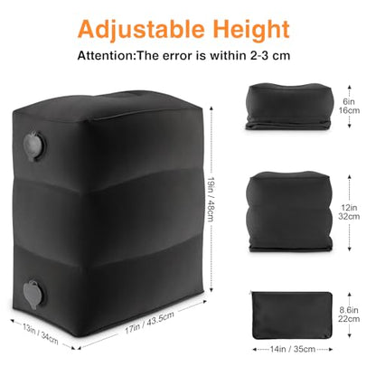 Maliton Inflatable Foot Rest Pillow for Travel,Kids Airplane Bed,Adjustable 3 Layers Height Leg Pillow of Air Travel Essentials,Car, Office, Home - Fast Inflation (Black) - color: Black