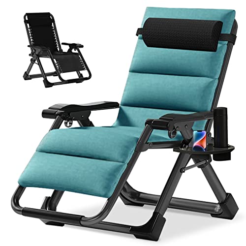 NAIZEA Padded Zero Gravity Chair, Folding Outdoor Lounge Chairs, Adjustable Reclining Camping Chairs with Cup Holder, Ergonomic Patio Lawn Chair for Balcony Beach Deck Yard - color: Green, style: Zero Gravity Chair