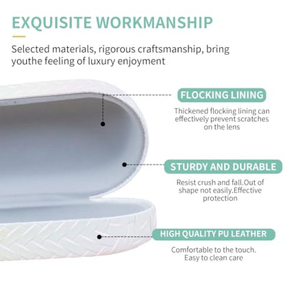 PERFECTSIGHT Sunglasses Case, Large Hard Shell Glasses Case, Cute PU Leather Protective Eyeglasses Case for Women Men - color: Gradient White