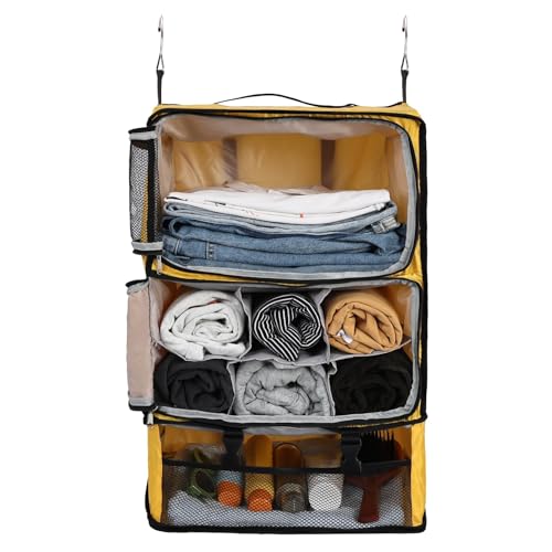Surblue Hanging Shelves Travel Compression Packing Cube for Carry-on Luggage Suitcase Collapsible Transformable Garment Closet Organizers Large Capacity, Yellow, XXL - color: Yellow, size: XXL_14.96*11.47*22.83in