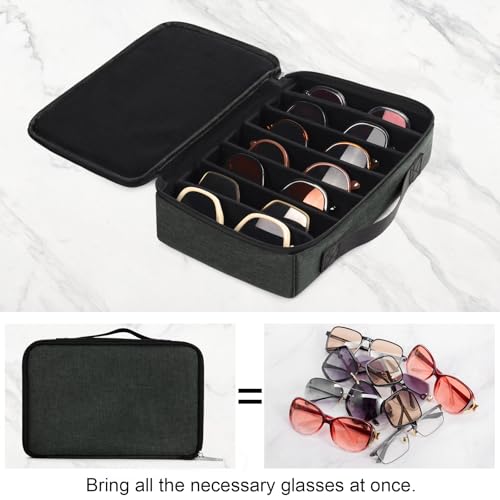 Bukere Travel Sunglasses Organizer Case, Adjustable Slot For Multiple Pairs, Portable Eyeglasses Storage Box for Men Women - color: Darkgrey, style: 7 Slots