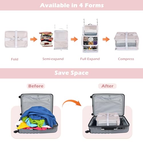 Surblue Hanging Shelves Travel Storage Bag Compression Packing Cube for Suitcase Collapsible with Extension Layer Large Capacity, Pink,XL - color: A-Pink, size: XL 13*10.2*23.2in