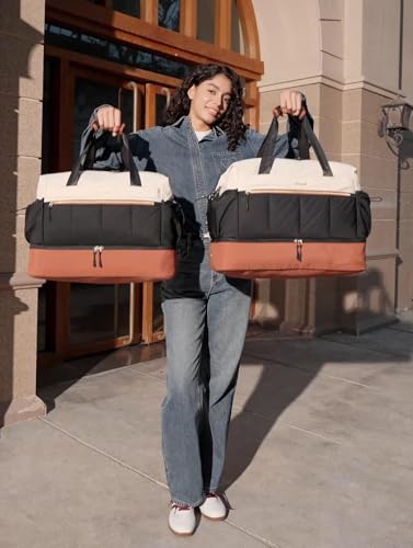 LOVEVOOK Travel Duffel Bag, Weekender Bags for Women, Large Overnight Bags with Shoe Compartment, 47L Carry on Gym Hospital Bag with Wet Pocket, 2 Pcs - color: Khaki, size: Extra Large-2 Pcs