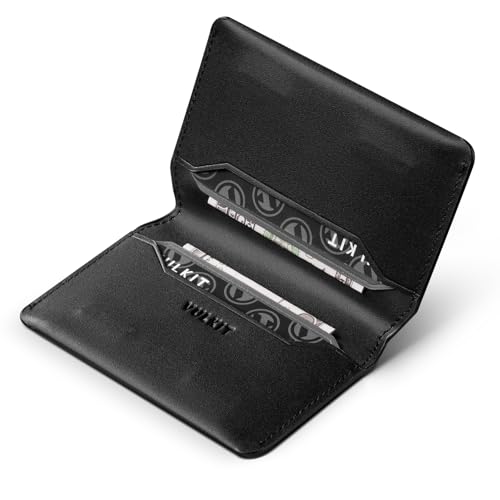 VULKIT Slim Minimalist Card Holder RFID Blocking Leather Credit Card Holder Front Pocket Wallet Magnetic Closure - color: Black
