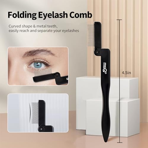 MSQ Eyebrow Brush and Comb Folding Eyelash Brush Eyelash Separator Eye Brow Comb & Spoolie Brush Professional Mascara Brushes Eye Makeup Tools Set 4PCS - size: 4 PCS