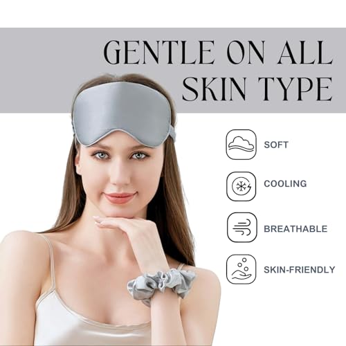 Silk Satin Sleeping Eye Mask, Silvergrey Sleep Eye Mask Night Blindfold for Women and Men, Soft Breathable Blackout Eyeshade Eye Cover for Travel, Wedding Bridesmaid Gift - color: Silvergrey