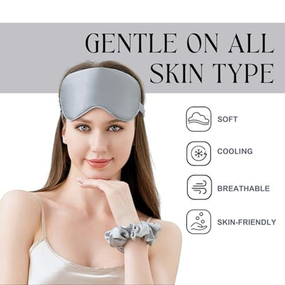 Silk Satin Sleeping Eye Mask, Silvergrey Sleep Eye Mask Night Blindfold for Women and Men, Soft Breathable Blackout Eyeshade Eye Cover for Travel, Wedding Bridesmaid Gift - color: Silvergrey