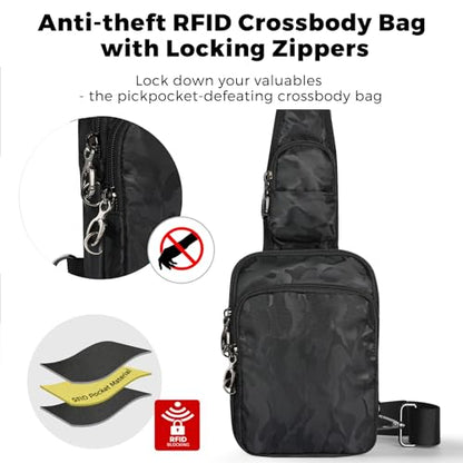 VADOO Sling Bag, Crossbody Bag with Zipper Lock, RFID Blocking & Water Resistant for Men and Women - color: Camouflage Black