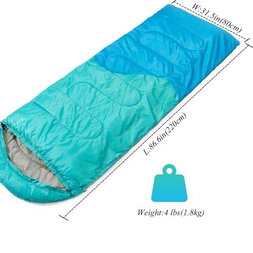 Sleeping Bag - 3 Seasons for Adults Kids Boys Girls Camping Hiking - Warm Cold Weather Lightweight Portable with Compression Bag for Backpacking in Spring, Summer, Fall and Winter - color: 4 lbs-Lake Blue