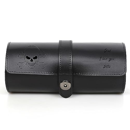 Personalized Custom Name Watch Case Roll Organizer, Luxury Genuine Leather Travel 3-Watches Case For Watch/Bracelet (07 Black) - color: 07 Black