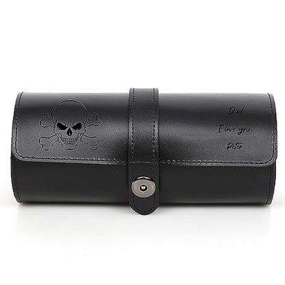Personalized Custom Name Watch Case Roll Organizer, Luxury Genuine Leather Travel 3-Watches Case For Watch/Bracelet (07 Black) - color: 07 Black