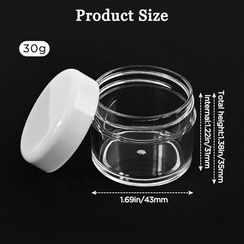 4 Pieces 1 Ounce Empty Clear Plastic Jars with Lids Round Storage Containers Wide-Mouth Leak Proof, for Travel Storage Makeup Beauty Products Face Creams Oils Salves Ointments DIY Making(White)