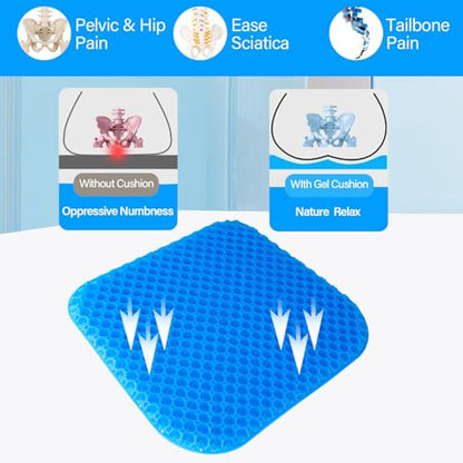EVEME Gel Seat Cushion for Long Sitting with Non-Slip Cover,Cooling seat Cushion,Breathable Honeycomb Design Absorbs Pressure Points,for Office Chair, Home Car seat,Wheelchair - size: 17" x 15" x 1.2" - Blue