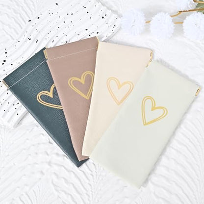 Glasses Case Soft, Eyeglass Cases for Women Portable Squeeze Top PU Leather 2 Pack Glasses Pouch with Cleaning Cloth - color: Off-white Love+brown Love