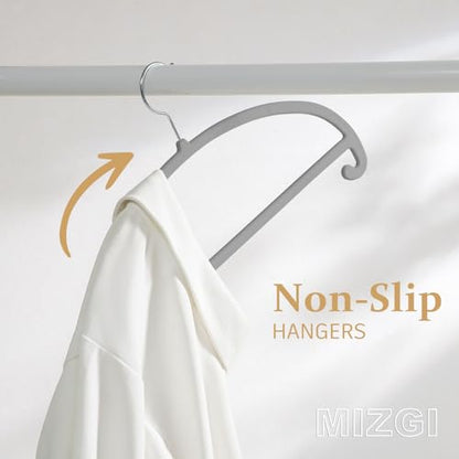 MIZGI 50 Pack Gray Velvet Hangers - No Shoulder Bumps, Heavy Duty Non-Slip Chrome Hooks for Jackets, Coats, Pants - color: Gray/Upgraded