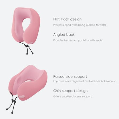 urnexttour Neck Pillow for Travel Memory Foam Design Models Pillows with Zero Eye Pressure 3D Eye Mask and Compact Bag Traveling Essentials Plane Car Flight Rest Sleeping Use Adult, Pink - color: Pink