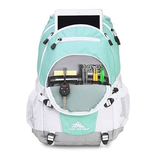 High Sierra Loop Backpack, Travel, or Work Bookbag with tablet sleeve, One Size, Aquamarine/White/Ash - color: Aquamarine/White/Ash
