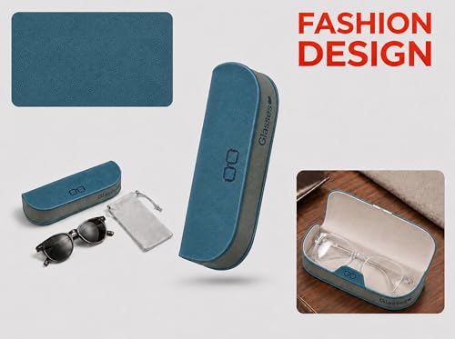 Glasses Case hard shell,3-in-1 Sunglasses Case & Eyeglass Case with Cleaning Cloth & Storage Pouch - color: Teal