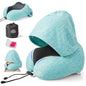 SkytraxComf® Travel Neck Pillow with Hood for Privacy on Long Flights | Memory Foam | Airplane Sleep | Safety-Tested Materials | Extra Large Hood | Chin Support | Earplugs | Washable Cover - color: Mint Blue
