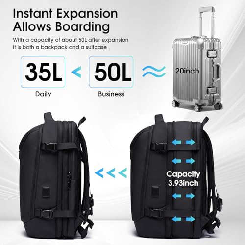TANGCORLE Vacuum Seal Travel Backpack,Expandable Vacpack Backpack with Vacuum Compression System 50L - color: Black-c50