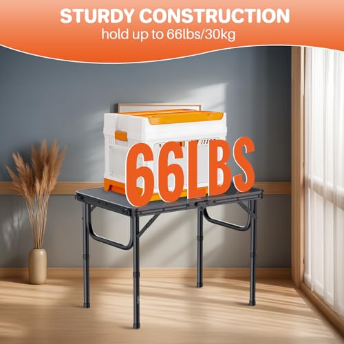 FUNYKICH 2ft Small Foldable Camping Table(22.8'' Lx15.7'' W), 3 Height Adjustable Portable Folding Table, Lightweight Aluminum Outdoor Table with Carry Handle for Camping, Beach, Picnic, Black - size: 22.8''x 15.7''x26.4''(Black)