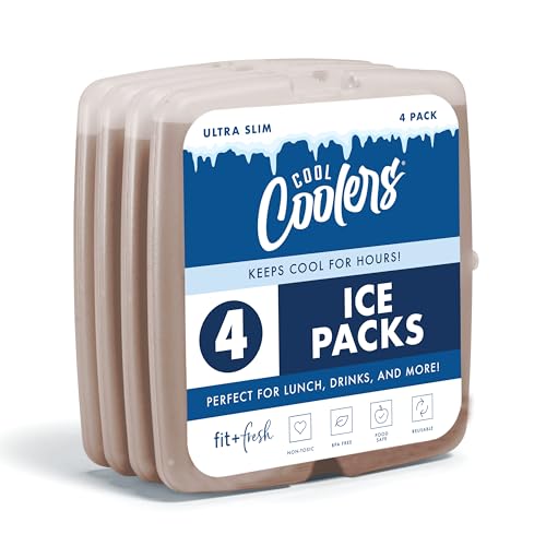 Cool Coolers by Fit & Fresh Slim Ice Packs, Quick Freeze Reusable Ice Packs for Lunch Boxes & Coolers, Long-Lasting, Space Saving Lunch Ice Packs, Taupe, 4Pk - color: Taupe (4 Pack)