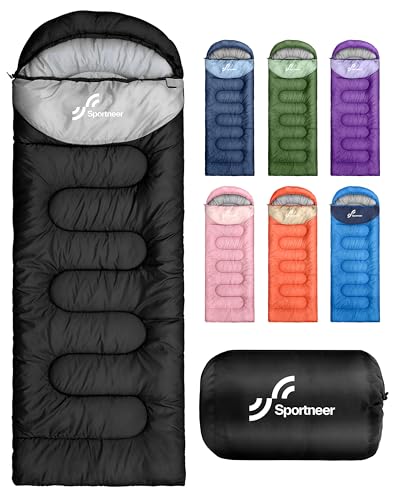 Sportneer Sleeping Bag for Adults & Kids, Cold Weather & Warm Waterproof Camping Sleeping Bag, Compact Portable for Camping Hiking & Travel - color: Black + Light Gray, size: 3.3lbs, 50-80℉