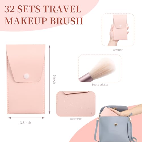 32 Sets Travel Makeup Brush Set Synthetic Fiber Face Foundation Make up Brushes Bridesmaid Gift with Travel Makeup Bag for Wedding Bridal Shower Favors Bachelorette Party Gift (Ivory Beige)