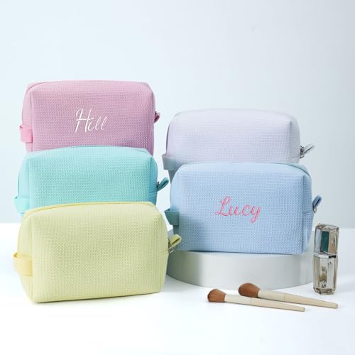 DYSHAYEN Waffle Makeup Pouch Bag, Small Travel Cosmetic Bag, Gifts for Women Bridesmaid,Wedding,Christmas (Mint) - color: Mint