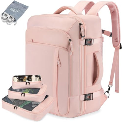 Lumesner Carry on Travel Backpacks, Extra Large 40L Flight Approved Bag for Men & Women,Expandable Suitcase Backpack With 4 Packing Cubes,Water Resistant Luggage Daypack Business Weekender Bag, Pink - color: Pink
